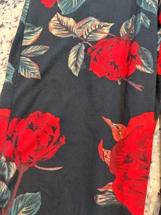 Floral Red Rose Print Black Jogger Pants - Picture 2 of 5